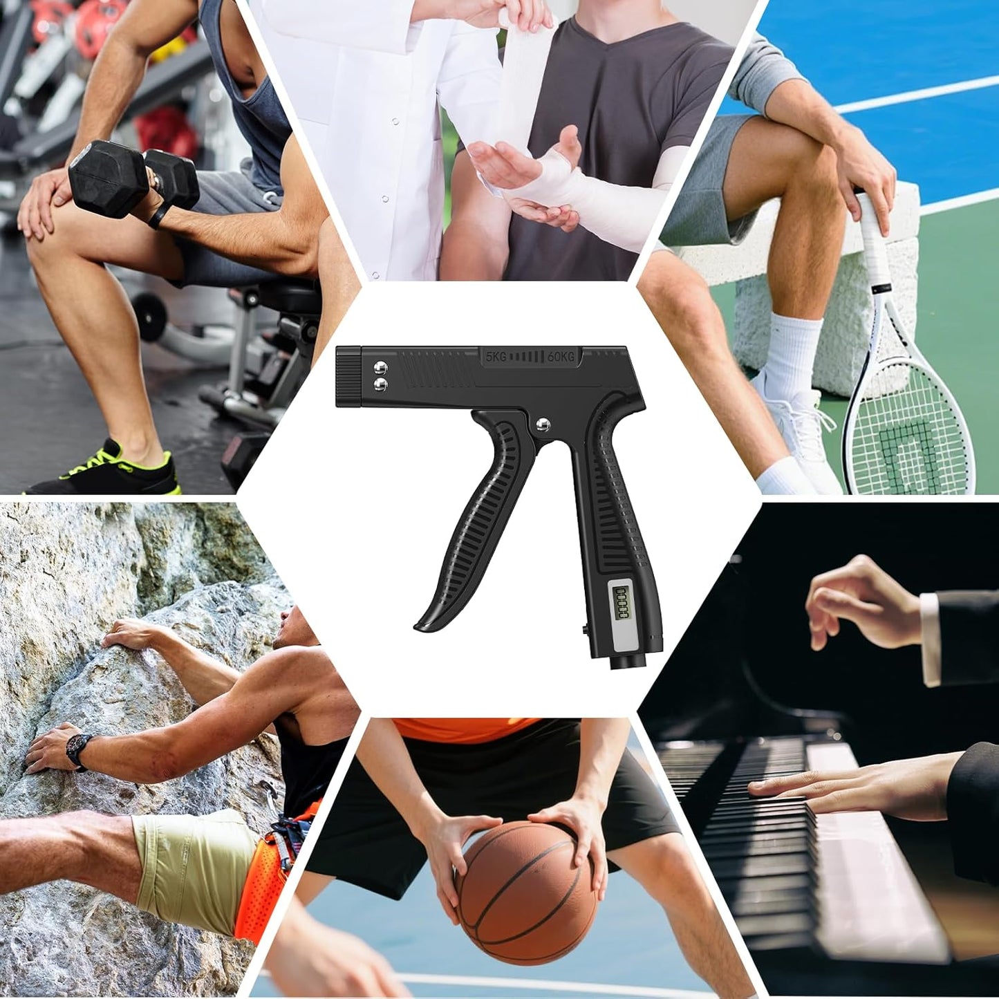 Grip Strength Trainer with Finger Exerciser, Digital Counter Adjustable Hand Grip Strengthener Trigger-Style Grip Strength Trainer, Index-Finger Squeeze Trainer for Strength Training, Recovery and Muscle Building